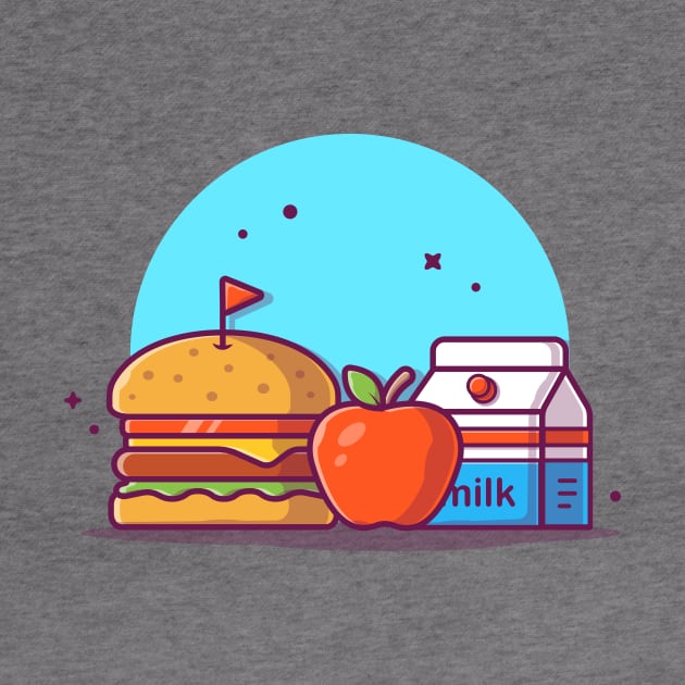 Burger with Milk, Flag, and Apple Fruit Cartoon Vector Icon Illustration by Catalyst Labs